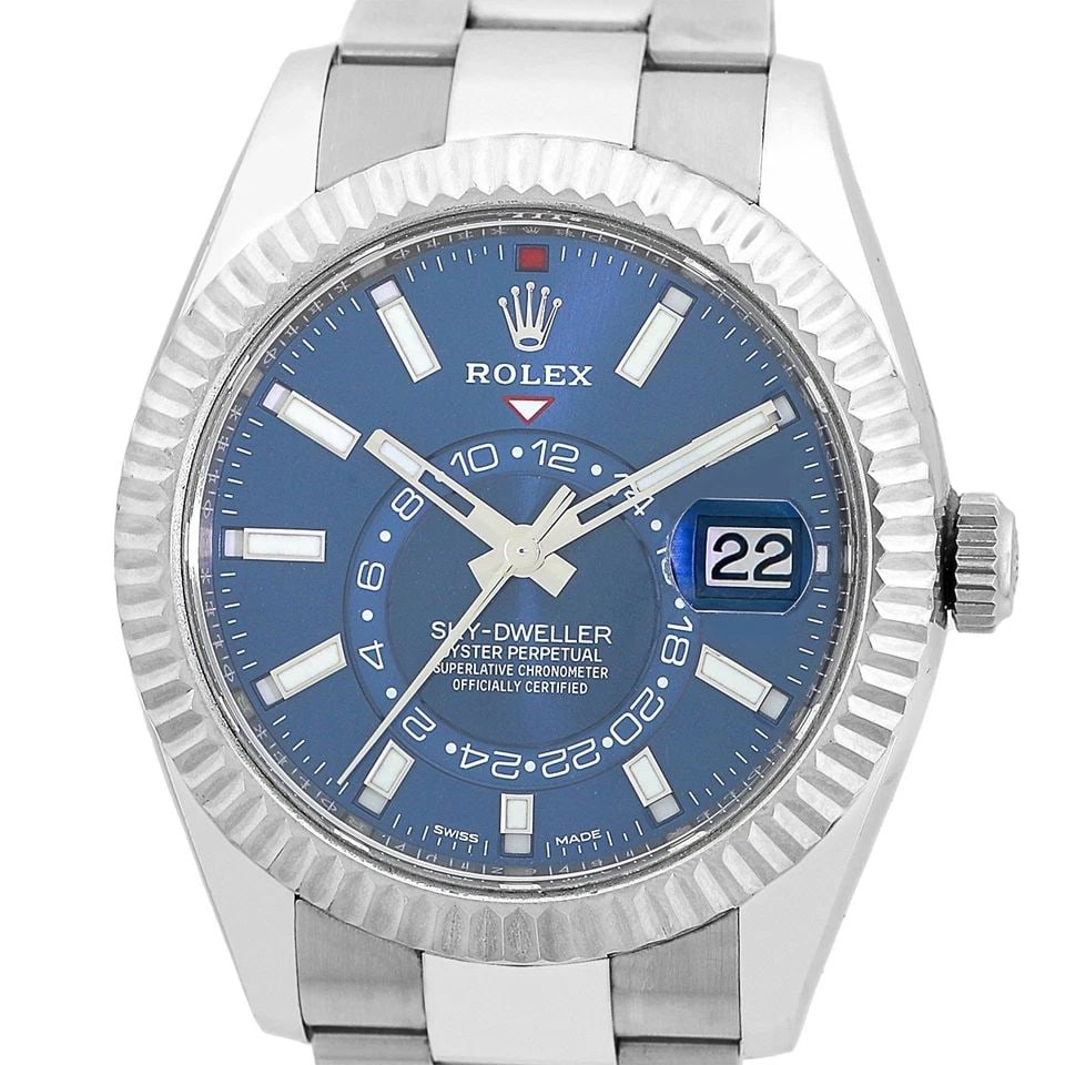 ROLEX STAINLESS STEEL 42MM SKY-DWELLER BLUE 326934 WARRANTY BOX 2018: ROLEX STAINLESS STEEL 42MM SKY-DWELLER BLUE 326934 WARRANTY BOX 2018 BRAND: Rolex Model: Sky-Dweller Reference No: 326934 Case Measurements: Case Diameter: 42mm Case Thickness: 14mm Water Resistance: 