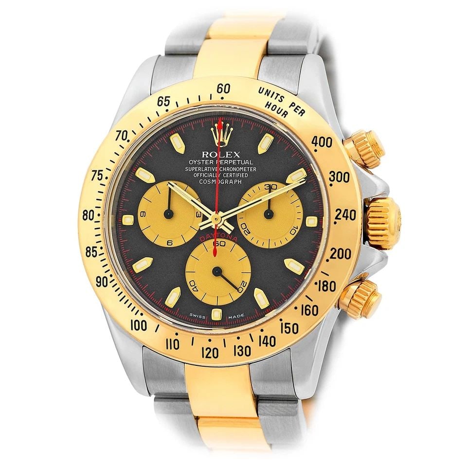 ROLEX STAINLESS STEEL & YELLOW GOLD 40MM DAYTONA COSMOGRAPH 116523 WARRANTY BOX: ROLEX STAINLESS STEEL & YELLOW GOLD 40MM DAYTONA COSMOGRAPH 116523 WARRANTY BOX BRAND: Rolex Model: Daytona Cosmograph Reference No: 116523 Case Measurements: Case Diameter: 40mm Case Thickness: 12.4m