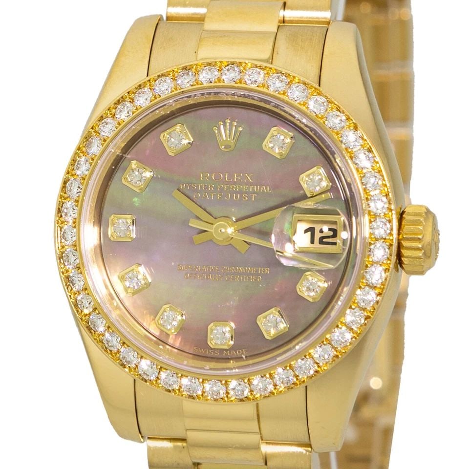 ROLEX 18K YELLOW GOLD 16MM DIAMOND PRESIDENT MOTHER OF PEARL 179138 WARRANTY: ROLEX 18K YELLOW GOLD FACTORY DIAMOND PRESIDENT MOTHER OF PEARL 179138 WARRANTY ROLEX 18K Yellow Gold Factory Diamond President Mother of Pearl 179138 Warranty Pre-Owned New Style Lady's 18K Yellow Go