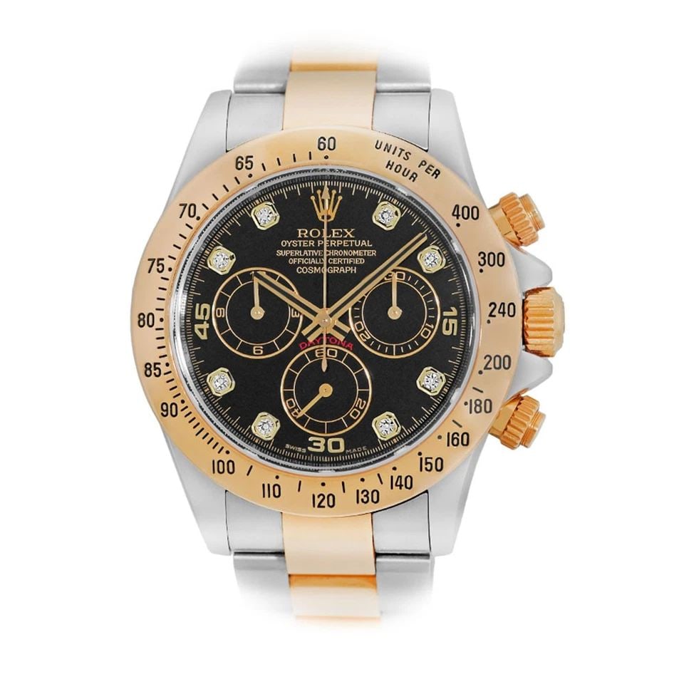 ROLEX STAINLESS STEEL & YELLOW GOLD 40MM DAYTONA COSMOGRAPH 116523 WARRANTY BOX: ROLEX STAINLESS STEEL & YELLOW GOLD 40MM DAYTONA COSMOGRAPH 116523 WARRANTY BOX BRAND: Rolex Model: Daytona Cosmograph Reference No: 116523 Case Measurements: Case Diameter: 40mm Case Thickness: 12.5m