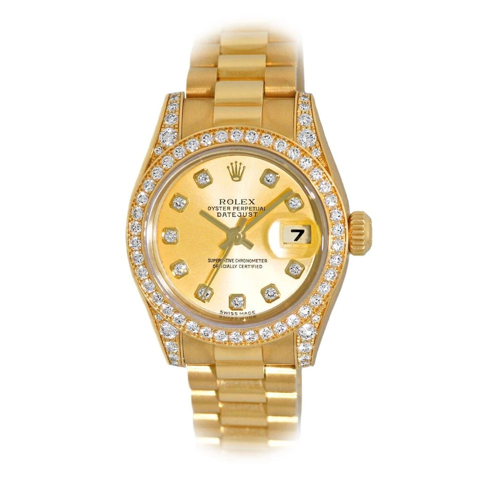 ROLEX LADY'S 18K YELLOW GOLD 26MM FACTORY DIAMOND PRESIDENT 179158 BOX WARRANTY (1 of 2)