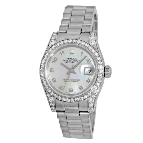 ROLEX 18K WHITE GOLD PRESIDENT CROWN COLLECTION FACTORY DIAMOND 179159 BOX MINTY (1 of 1)