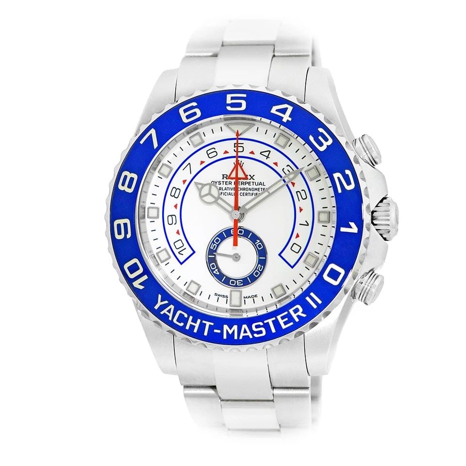 ROLEX STAINLESS STEEL 44MM YACHT-MASTER II 116680 LIFETIME WARRANTY BOX MINTY: ROLEX Stainless Steel 44mm Yacht-Master II 116680 MINTY Warranty Box Certified Pre-Owned Gent's Stainless Steel 44mm Rolex "Yacht-Master II" Chronograph Item #: CT47367 BRAND Rolex Model: Yacht-Master