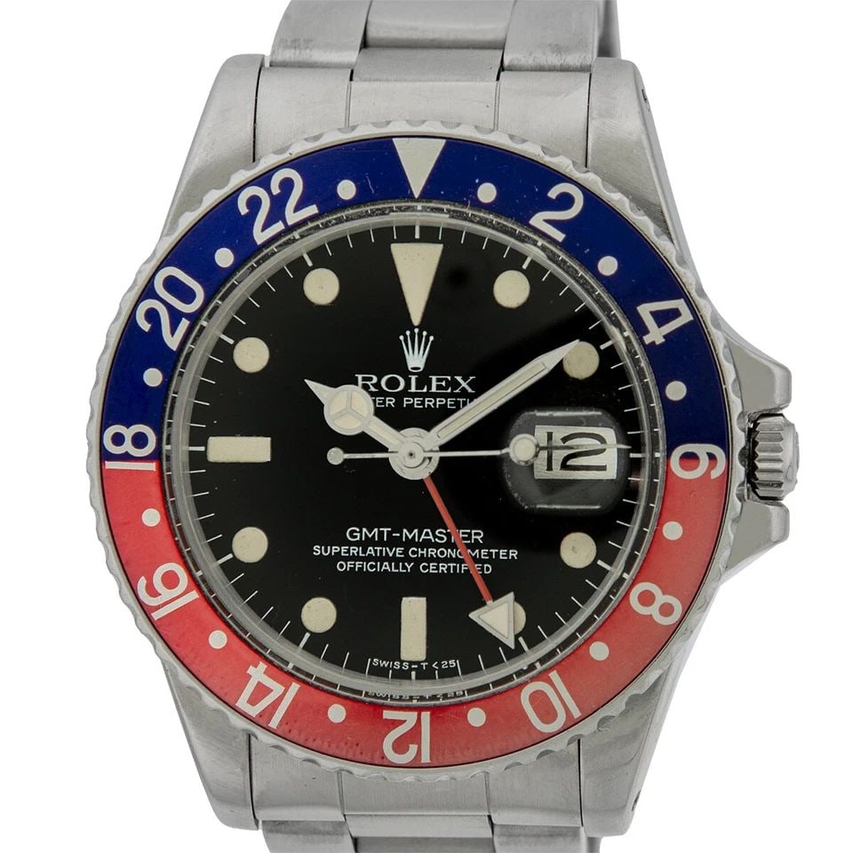 ROLEX VINTAGE ORIGINAL STAINLESS STEEL 40MM GMT MASTER PEPSI 1675 BOX WARRANTY: ROLEX VINTAGE ORIGINAL STAINLESS STEEL 40MM GMT MASTER PEPSI 1675 BOX WARRANTY ROLEX Vintage Stainless Steel 40mm "GMT Master Pepsi" 1675 Vintage Gent's Stainless Steel 40mm Rolex "GMT Master Pepsi" 1