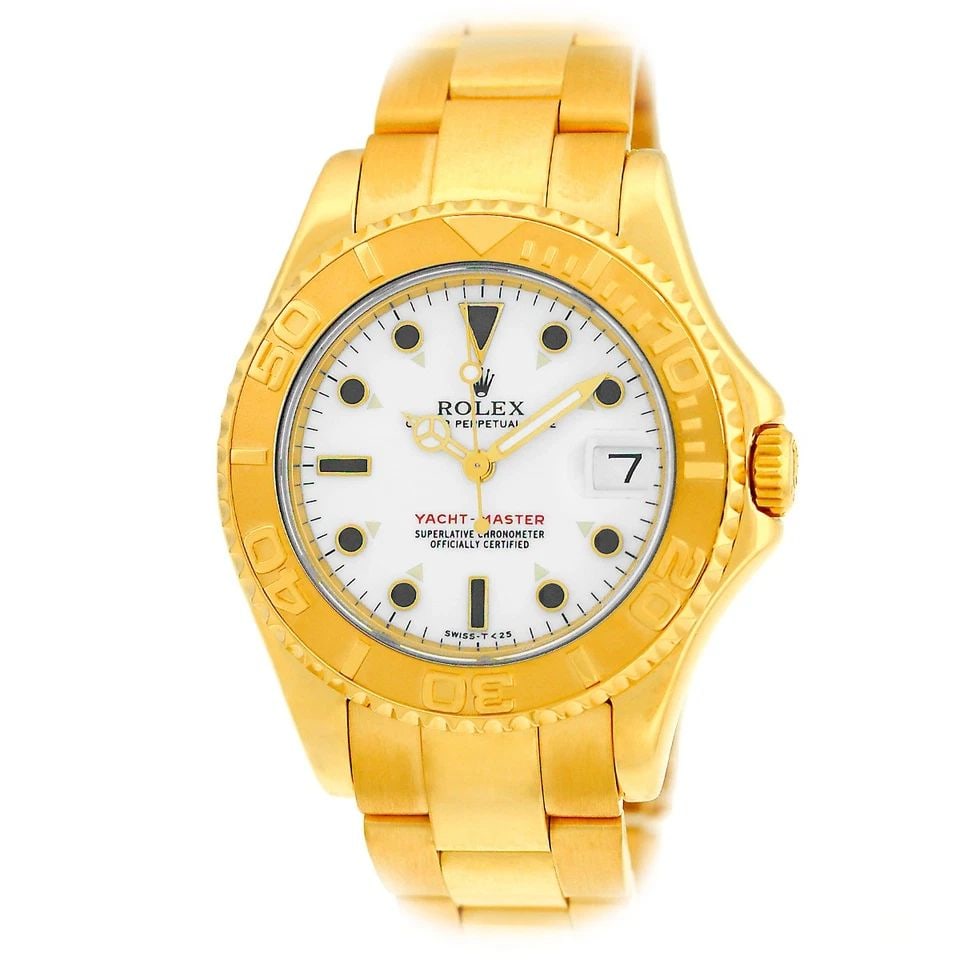 ROLEX 18K YELLOW GOLD 35MM YACHT-MASTER 68628 LIFETIME WARRANTY BOX MINTY: ROLEX 18K YELLOW GOLD 35MM YACHT-MASTER 68628 LIFETIME WARRANTY BOX MINTY BRAND: Rolex Model: Yacht-Master Reference No: 68628 Case Measurements: Case Diameter: 35mm Case Thickness: 11mm Water Resista