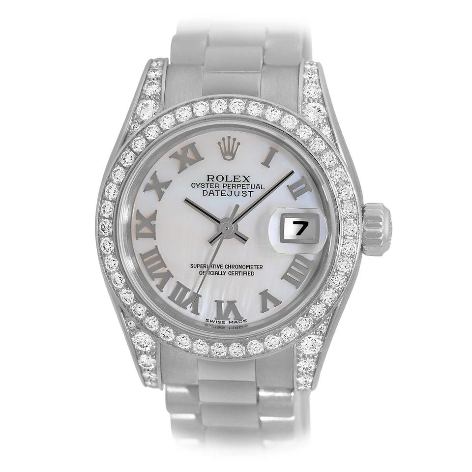 ROLEX 18K WHITE GOLD 26MM PRESIDENT FACTORY DIAMONDS 179159 BOX WARRANTY MINTY: ROLEX 18K WHITE GOLD 26MM PRESIDENT FACTORY DIAMONDS 179159 BOX WARRANTY MINTY Pre-Owned ROLEX 18K White Gold 26mm President Factory Diamond # 179159 Box Pre-Owned Lady's 18K White Gold 26mm Rolex Dia