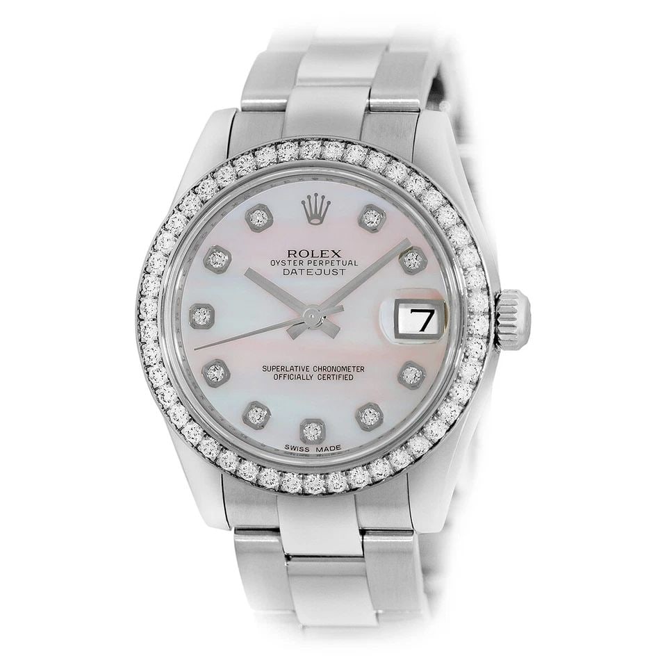 ROLEX STAINLESS STEEL DATEJUST 31MM FACTORY DIAMOND 178384 WARRANTY BOX MINTY: ROLEX STAINLESS STEEL DATEJUST 31MM FACTORY DIAMOND 178384 WARRANTY BOX MINTY ROLEX Stainless Steel Datejust 31mm Factory Diamond 178384 Warranty Box MINTY Pre-owned Midsize Stainless Steel 31mm Rolex