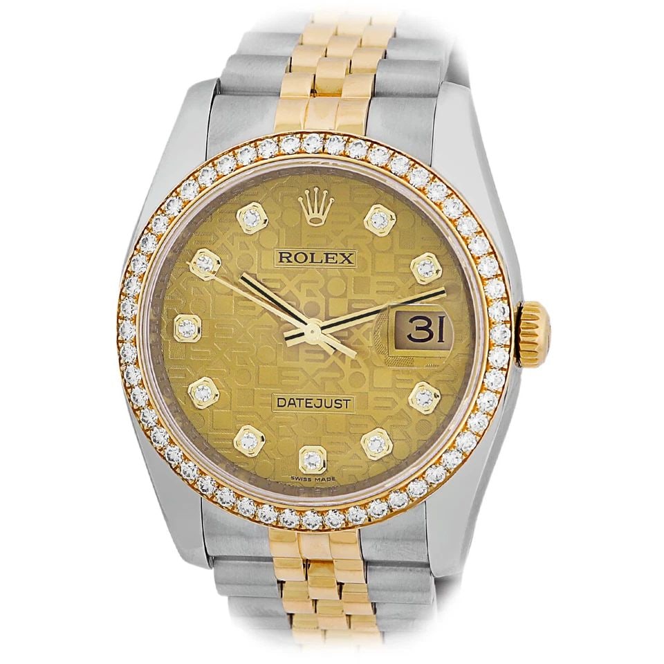 ROLEX STAINLESS STEEL 18K YELLOW GOLD 36MM FACTORY DIAMOND DATEJUST 116243 BOX: ROLEX STAINLESS STEEL 18K YELLOW GOLD 36MM FACTORY DIAMOND DATEJUST 116243 BOX ROLEX Stainless Steel 18K Yellow Gold 36mm Factory Diamond Datejust 116243 Box Warranty Gent's Stainless Steel & 18K Yell