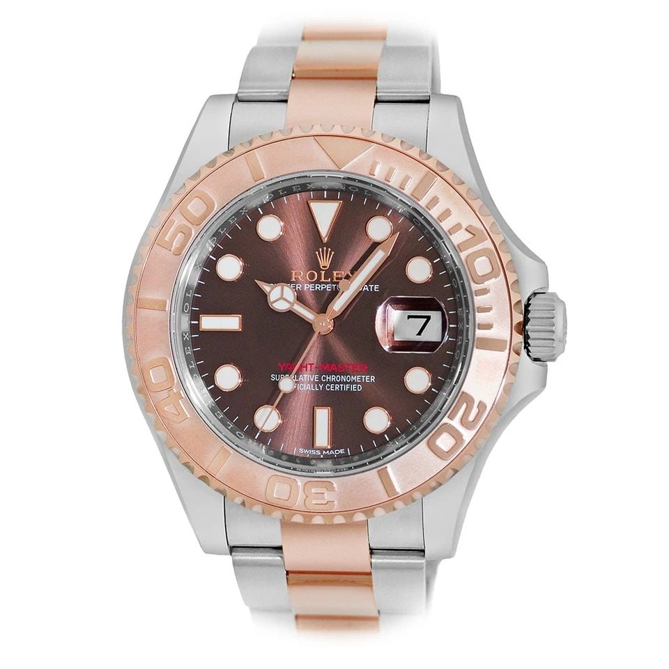 ROLEX STAINLESS STEEL & 18K ROSE GOLD 40MM YACHT-MASTER 116621 BOX WARRANTY: ROLEX STAINLESS STEEL & 18K ROSE GOLD 40MM YACHT-MASTER 116621 BOX WARRANTY BRAND: Rolex Model: Yacht-Master Reference No: 116621 Case Measurements: Case Diameter: 40mm Case Thickness: 11.5mm Water Re