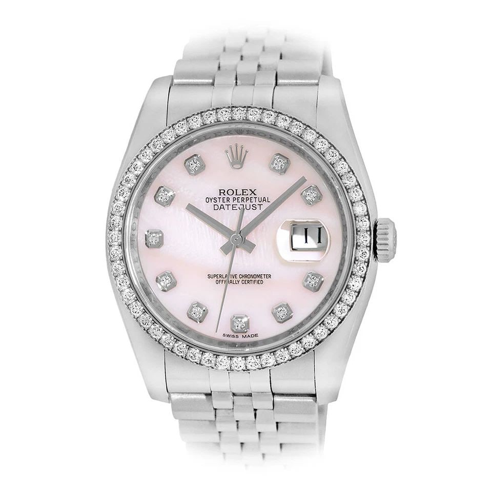 ROLEX STAINLESS STEEL 36MM FACTORY DIAMOND 116244 DATEJUST BOX WARRANTY MINTY: ROLEX STAINLESS STEEL 36MM FACTORY DIAMOND 116244 DATEJUST BOX WARRANTY MINTY ROLEX Stainless Steel 36mm Factory Diamond Datejust 116244 Pre-Owned Gent's Stainless Steel 36mm Rolex Factory Diamond "Da