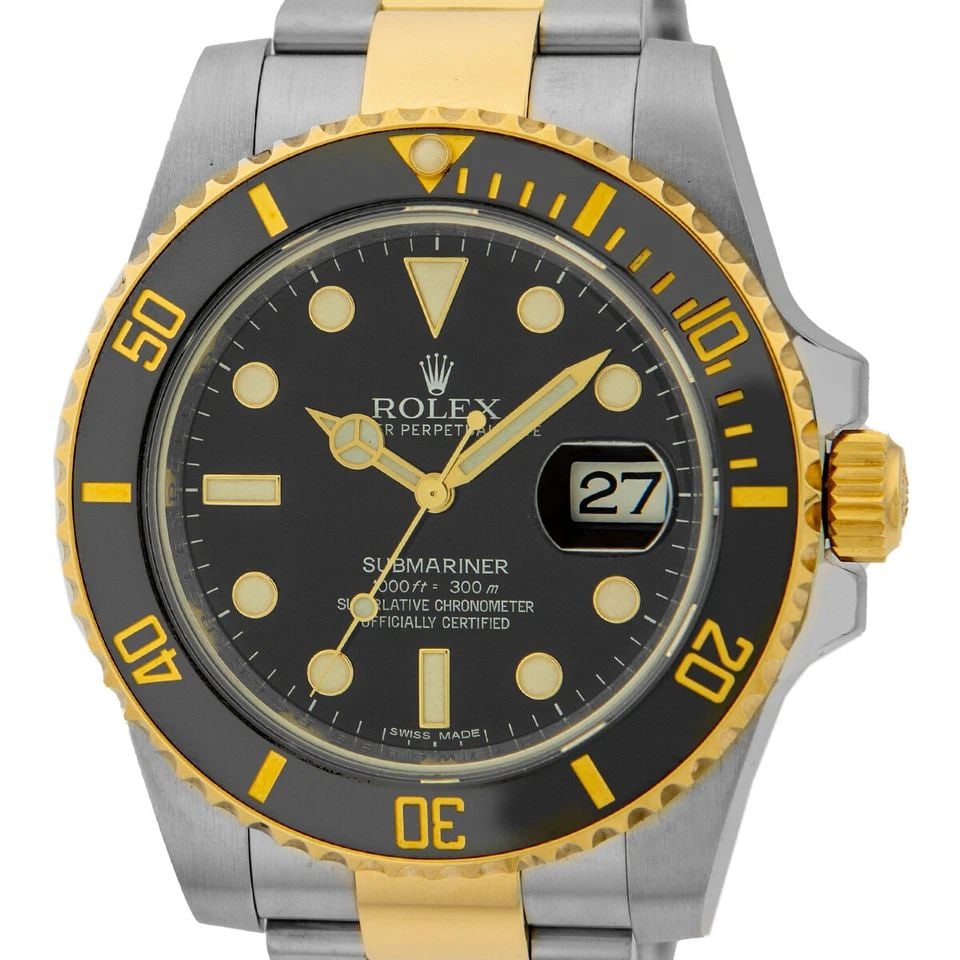 ROLEX STAINLESS 18K YELLOW GOLD CERAMIC SUBMARINER 116613 LN WARRANTYCARD MINTY: ROLEX STAINLESS 18K YELLOW GOLD CERAMIC SUBMARINER 116613 LN WARRANTYCARD MINTY ROLEX Stainless Steel & 18K Yellow Gold 40mm Ceramic Submariner 116613LN Box Warranty MINTY Gent's Stainless Steel & 18K