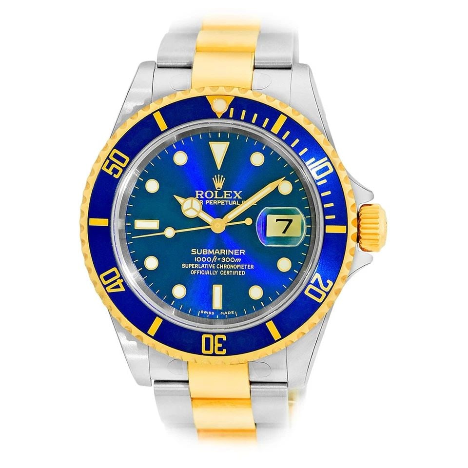 ROLEX STAINLESS STEEL & 18K YELLOW GOLD 40MM SUBMARINER 16613 BOX WARRANTY NEW: ROLEX STAINLESS STEEL & 18K YELLOW GOLD 40MM SUBMARINER 16613 BOX WARRANTY NEW BRAND: Rolex Model: Submariner Reference No: 16613 Gender: Gent’s Movement: Handmade Swiss Chronometer Certified (COSC)