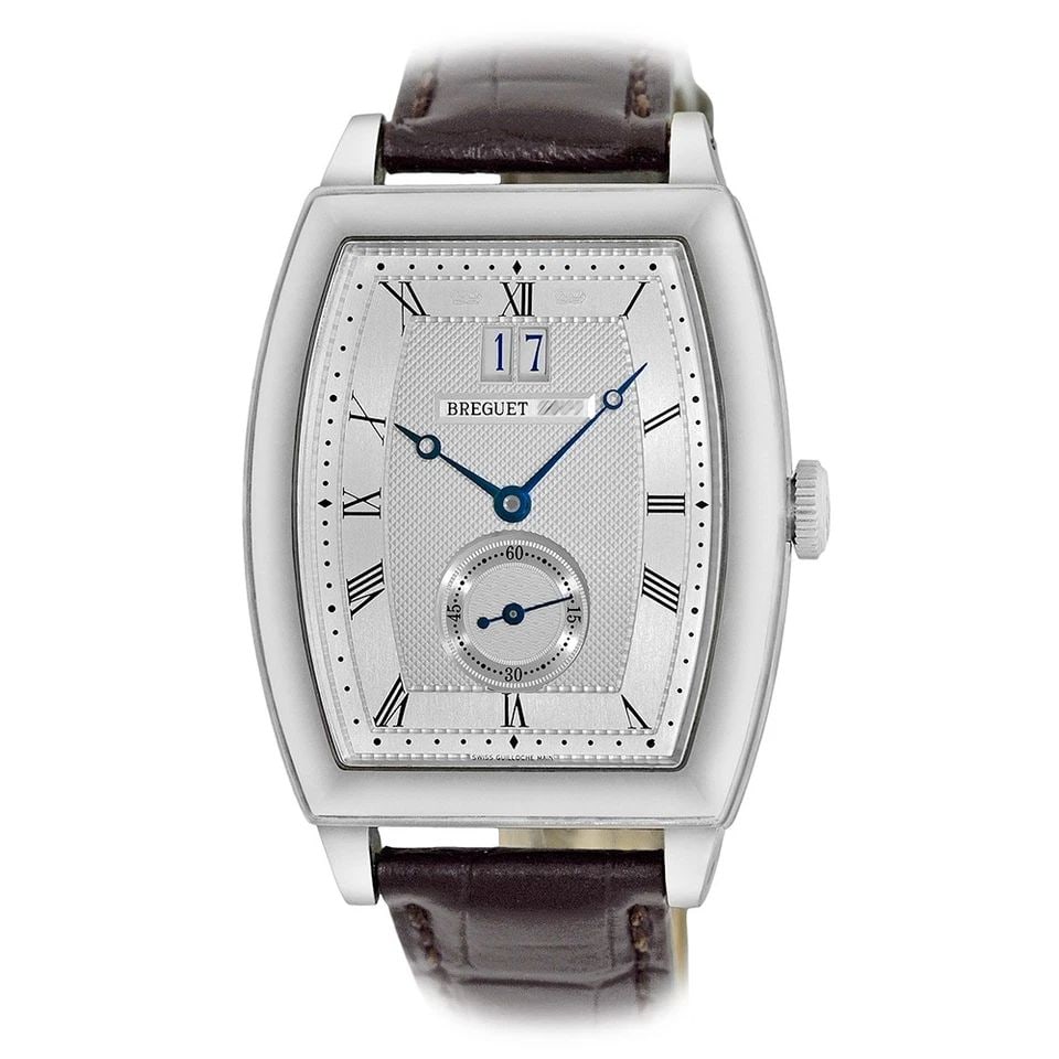 BREGUET 18K WHITE GOLD 35MM BARREL-SHAPE HERITAGE BIG DATE 5480 BOX WARRANTY: BREGUET 18K WHITE GOLD 35MM BARREL-SHAPE HERITAGE BIG DATE 5480 BOX WARRANTY BRAND: Breguet Model: Heritage Big Date Reference No: 5480BB/12/996 Gender: Gent’s Movement: Handmade Swiss Automatic Mov