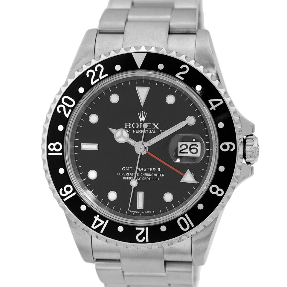 ROLEX STAINLESS STEEL 40MM GMT MASTER II 16710 BOX LIFETIME WARRANTY MINTY: ROLEX STAINLESS STEEL 40MM GMT MASTER II 16710 BOX WARRANTY PAPERS ROLEX Stainless Steel 40mm GMT Master II 16710 Box Warranty Pre-Owned Gent's Stainless Steel 40mm Rolex "GMT Master II" Brand: Rolex 