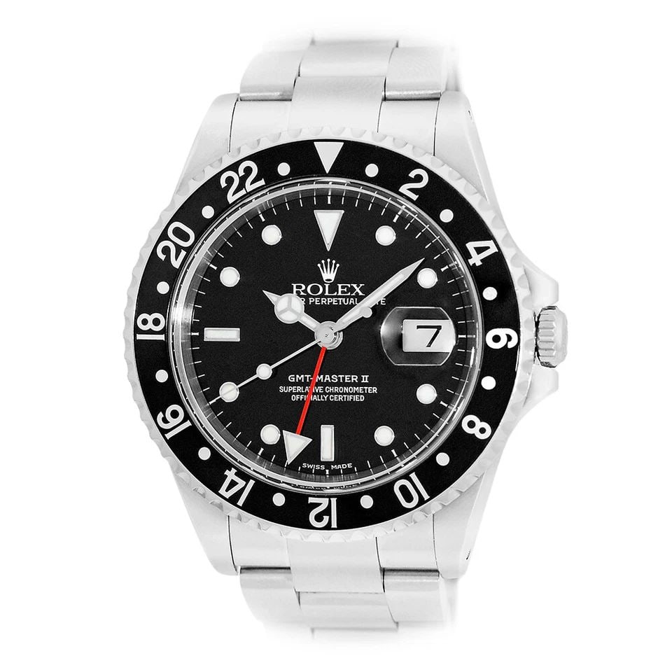 ROLEX STAINLESS STEEL 40MM GMT-MASTER II 16710 BOX LIFETIME WARRANTY MINTY: ROLEX STAINLESS STEEL 40MM GMT-MASTER II 16710 BOX WARRANTY PAPERS Brand: Rolex Model: GMT Master II Reference No: 16710 Gender: Gent’s Movement: Handmade Swiss Chronometer Certified (COSC) Automati