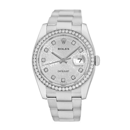ROLEX STAINLESS STEEL 36MM DATEJUST FACTORY DIAMOND 116244 BOX WARRANTY MINTY: ROLEX STAINLESS STEEL 36MM DATEJUST FACTORY DIAMOND 116244 BOX WARRANTY MINTY BRAND: Rolex Model: Datejust Reference No: 116244 Case Measurements: Case Diameter: 36mm Case Thickness: 11.5mm Water Resi