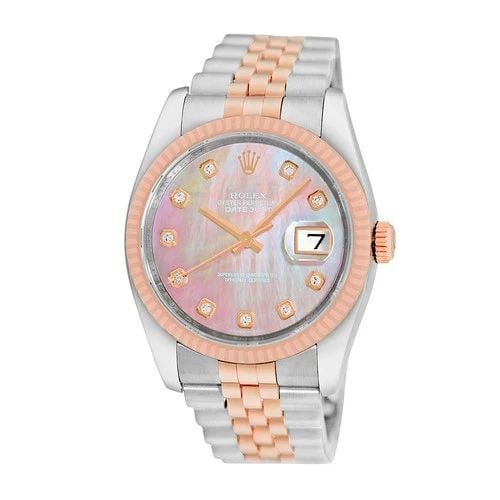 ROLEX STAINLESS STEEL & 18K ROSE GOLD 36MM DATEJUST 116231 BOX WARRANTY: ROLEX STAINLESS STEEL & 18K ROSE GOLD 36MM DATEJUST 116231 BOX WARRANTY BRAND: Rolex Model: Datejust Reference No: 116231 Gender: Gent’s Movement: Handmade Swiss Chronometer Certified(COSC) Automati