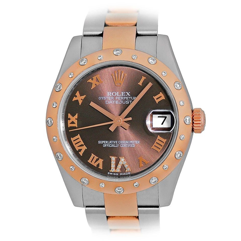 ROLEX STAINLESS STEEL & 18K ROSE GOLD 31MM DATEJUST FACTORY DIAMOND BEZEL 178341: ROLEX STAINLESS STEEL & 18K ROSE GOLD 31MM DATEJUST FACTORY DIAMOND BEZEL 178341 ROLEX Stainless Steel & 18K Rose Gold Datejust 31mm Factory Diamond Bezel 178341 Pre-Owned 31mm Stainless Steel and 18K