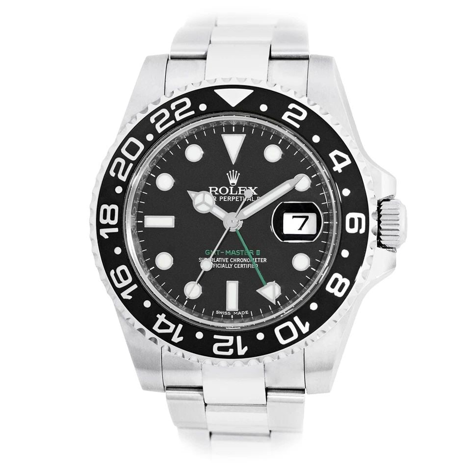 ROLEX STAINLESS STEEL 40MM GMT MASTER II CERAMIC 116710 BOX WARRANTY 2007 MINTY: ROLEX STAINLESS STEEL 40MM GMT MASTER II CERAMIC 116710 BOX WARRANTY 2007 MINTY ROLEX Stainless Steel 40mm GMT Master II Ceramic 116710 Box Warranty MINTY Pre-Owned Gent's Stainless Steel 40mm Rolex "