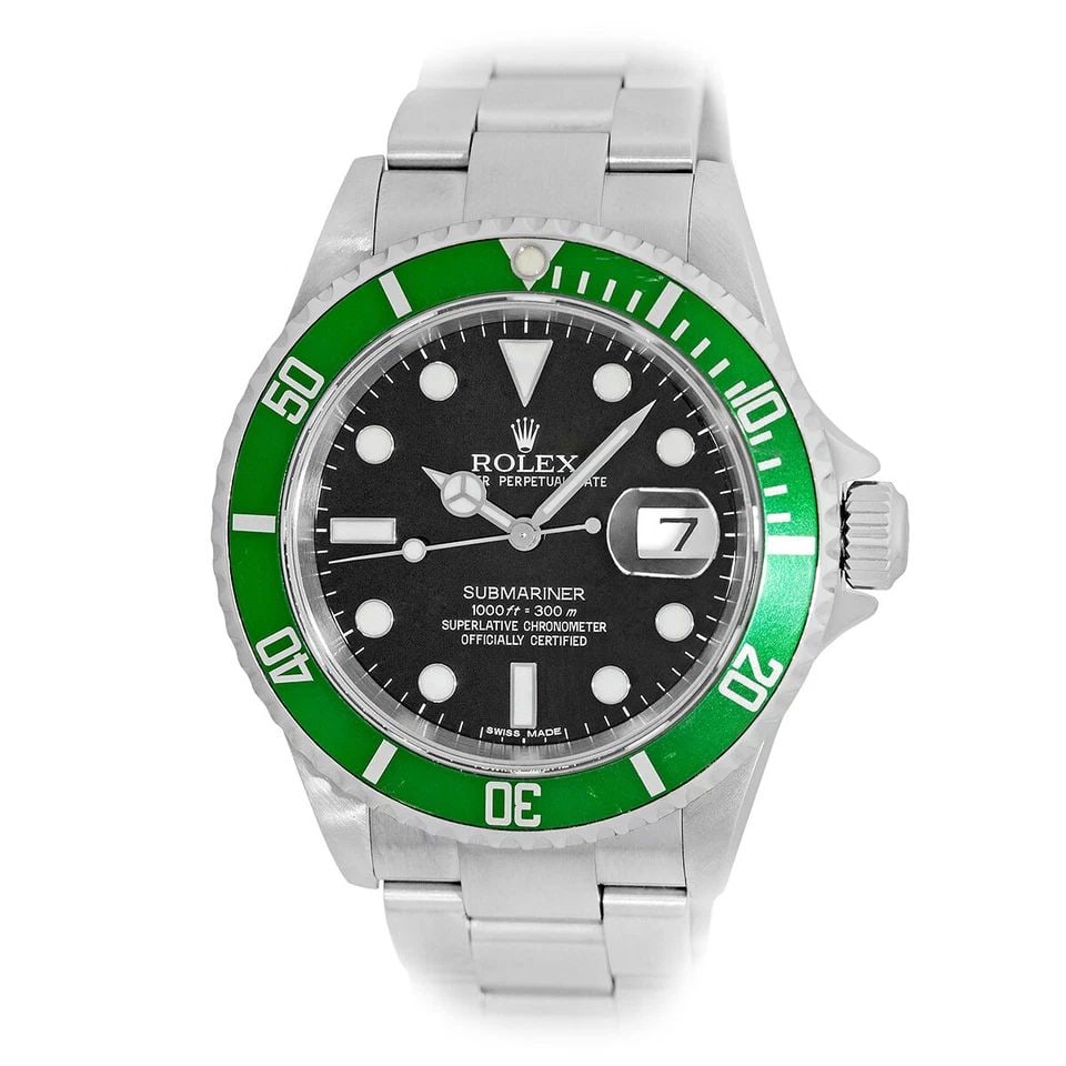 ROLEX STEEL 40MM SUBMARINER KERMIT DATE GREEN BEZEL 16610T BOX WARRANTY MINTY (1 of 2)