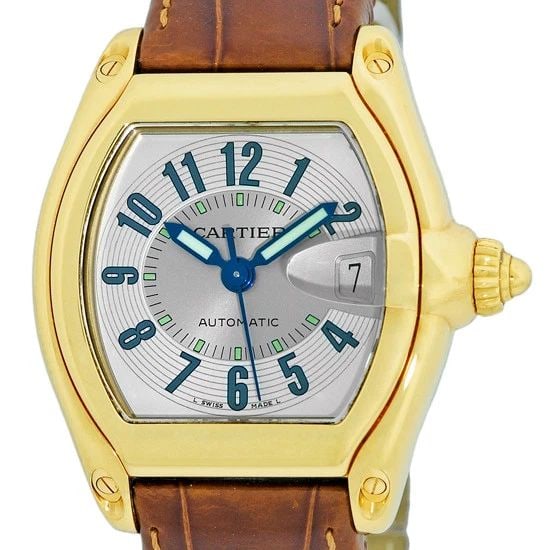 CARTIER GENT'S 18K YELLOW GOLD ROADSTER AUTOMATIC BOX WARRANTY DEPLOYANT MINTY (1 of 2)