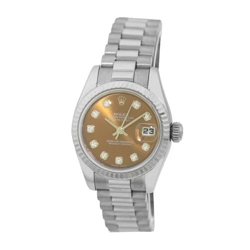 ROLEX 18K WHITE GOLD 26MM PRESIDENT DIAMONDS 179179 LIFETIME WARRANTY BOX MINTY: ROLEX 18K WHITE GOLD 26MM PRESIDENT DIAMONDS 179179 LIFETIMEWARRANTY BOX MINTY ROLEX 18K White Gold 26mm Diamond President 179179 Box Warranty MINTY Pre-Owned Lady's 18K White Gold 26mm Rolex "Preside