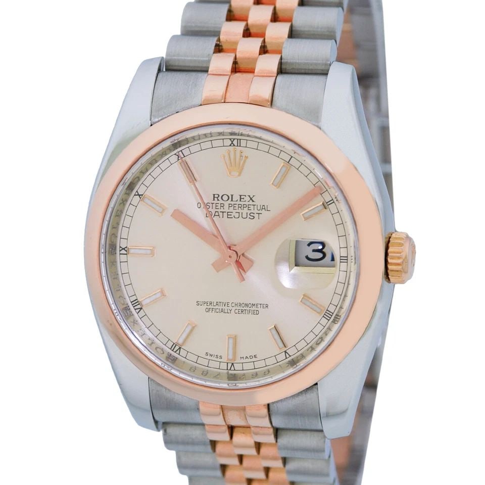 ROLEX GENT'S STEEL 18K ROSE PINK GOLD DATEJUST 36MM 116201 BOX WARRANTY MINTY: ROLEX GENT'S STEEL 18K ROSE PINK GOLD DATEJUST 36MM 116201 BOX WARRANTY MINTY ROLEX Gent's Steel 18K Rose Pink Gold Datejust 36mm 116201 Box Warranty MINTY Gent's Stainless Steel and 18K Rose Gold Rol