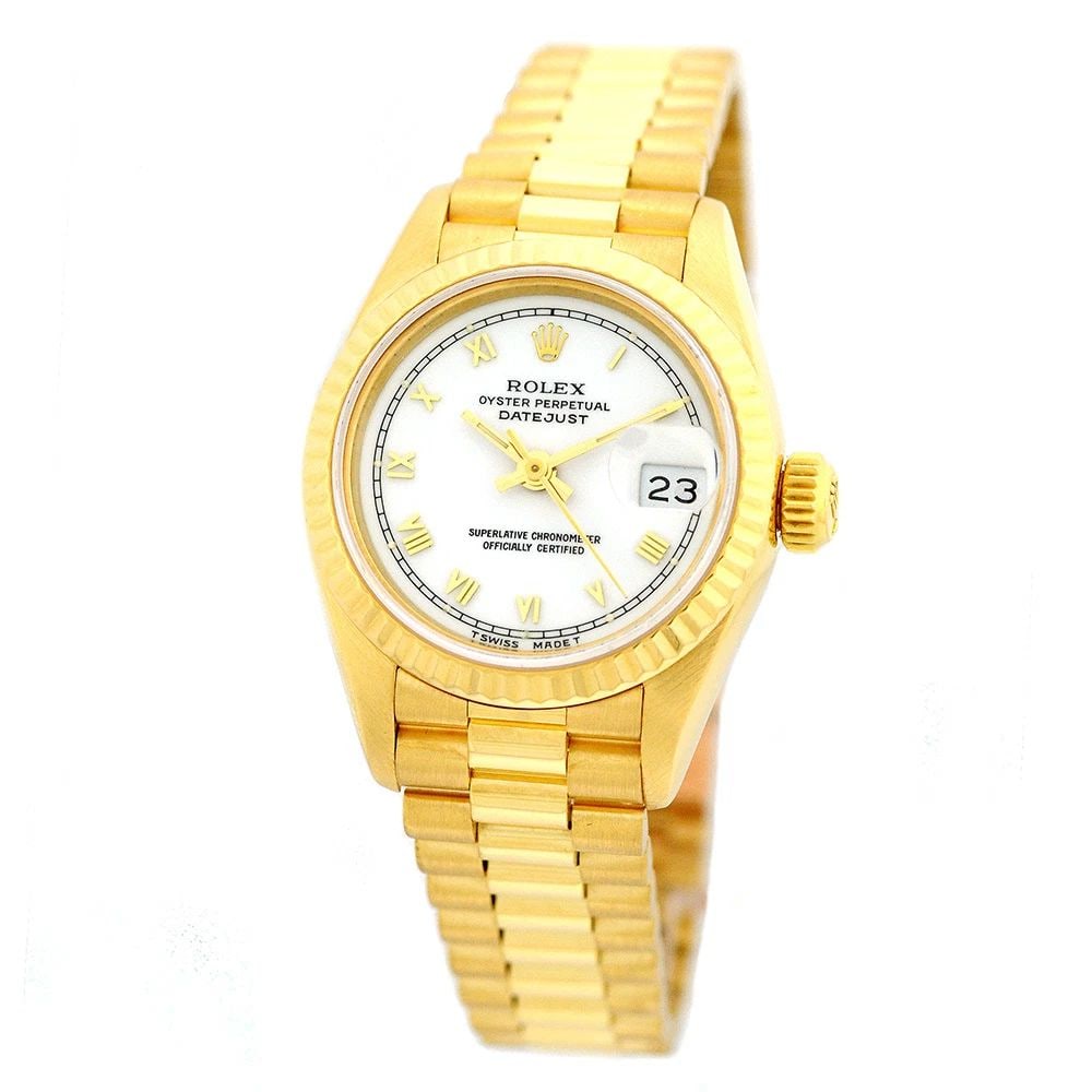 ROLEX 18K YELLOW GOLD 26MM LADY PRESIDENT DATEJUST 69178 BOX LIFETIME WARRANTY: ROLEX 18K YELLOW GOLD 26MM LADY PRESIDENT DATEJUST 69178 BOX WARRANTY MINTY ROLEX 18K Yellow Gold 26mm Lady President Datejust 69178 Box Warranty MINTY Lady's 18K Yellow Gold Rolex "President" # 69178