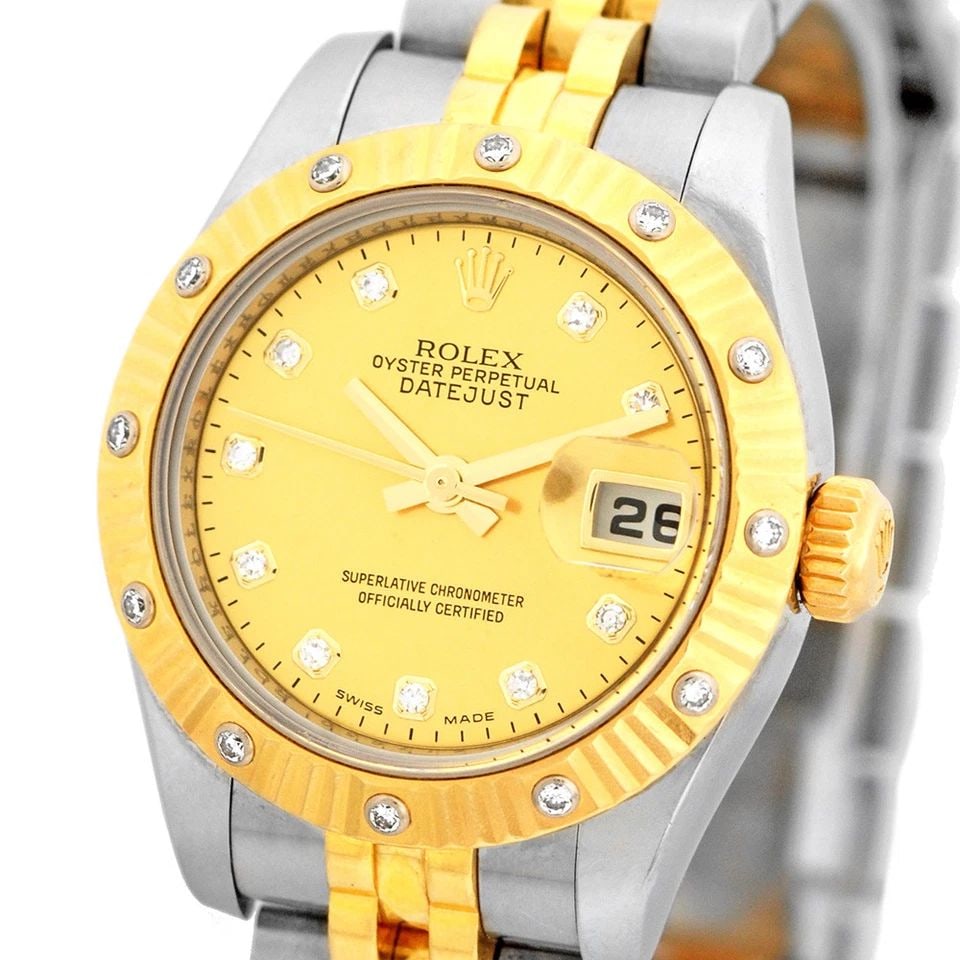 ROLEX STEEL & 18K YELLOW GOLD DATEJUST MOP DIAMOND DIAL 179313 BOX PAPERS MINTY: ROLEX STEEL & 18K YELLOW GOLD DATEJUST MOP DIAMOND DIAL 179313 BOX PAPERS MINTY ROLEX Steel & 18K Yellow Gold Datejust Factory Mother of Pearl Champagne Diamond Dial 179313 Box Papers Certified Pre-Ow