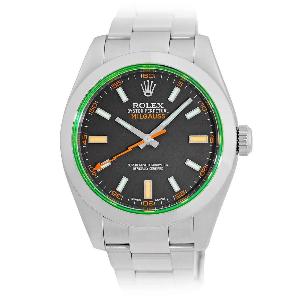 ROLEX STAINLESS STEEL 40MM GREEN CRYSTAL MILGAUSS 116400 BOX WARRANTY MINTY: ROLEX STAINLESS STEEL 40MM MILGAUSS 116400GV BOX WARRANTY MINTY 2019 ROLEX Stainless Steel 40mm Milgauss 116400GV Box Warranty 2019 Pre-Owned Gent's Stainless Steel 40mm Rolex "Milgauss" Automatic Bra