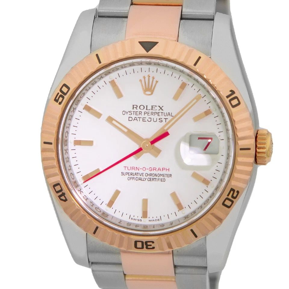 ROLEX STEEL & 18K ROSE GOLD 36MM DATEJUST TURN-O-GRAPH 116261 BOX WARRANTY MINTY: ROLEX STEEL & 18K ROSE GOLD 36MM DATEJUST TURN-O-GRAPH 116261 BOX WARRANTY MINTY ROLEX Stainless Steel and 18K Rose Gold 36mm Turn-O-Graph 116261 Box Warranty Gent's Stainless Steel & 18K Rose Gold 36