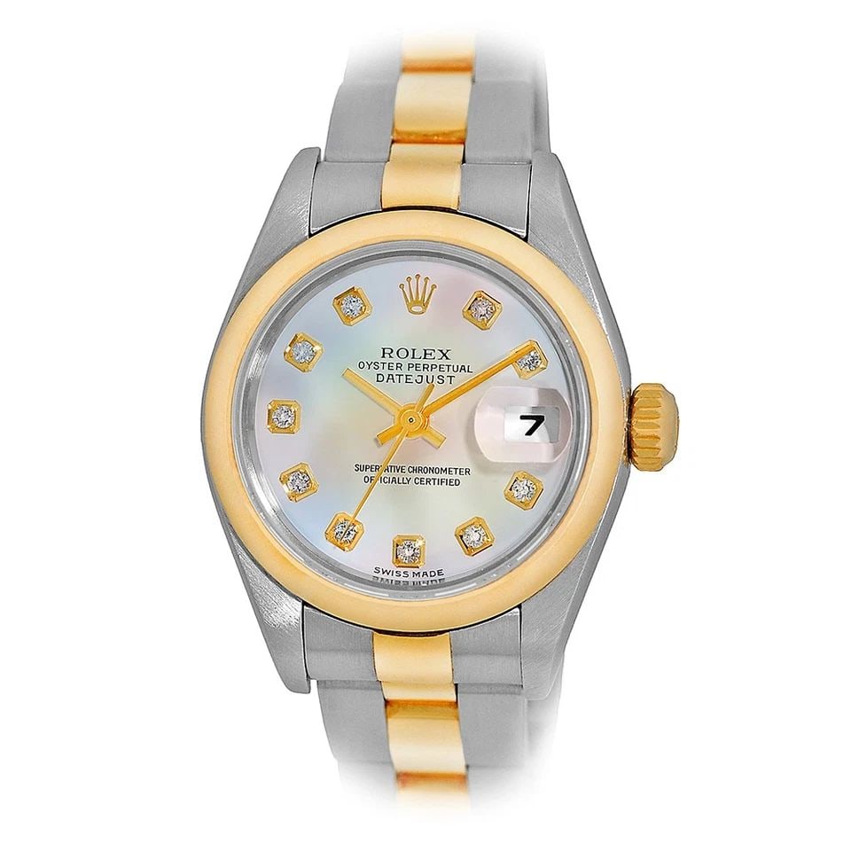 ROLEX STAINLESS STEEL & 18K YELLOW GOLD 26MM ROLEX DATEJUST 79163 BOX WARRANTY: ROLEX STAINLESS STEEL & 18K YELLOW GOLD 26MM ROLEX DATEJUST 79163 BOX WARRANTY BRAND: Rolex Model: Datejust Reference No: 79163 Gender: Lady’s Movement: Handmade Swiss Chronometer Certified (COSC) A