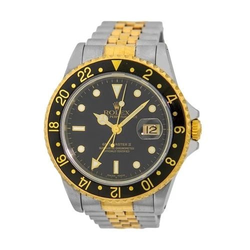 ROLEX STAINLESS STEEL & 18K YELLOW GOLD 40MM ROLEX "GMT MASTER II" 16713 BOX (1 of 1)