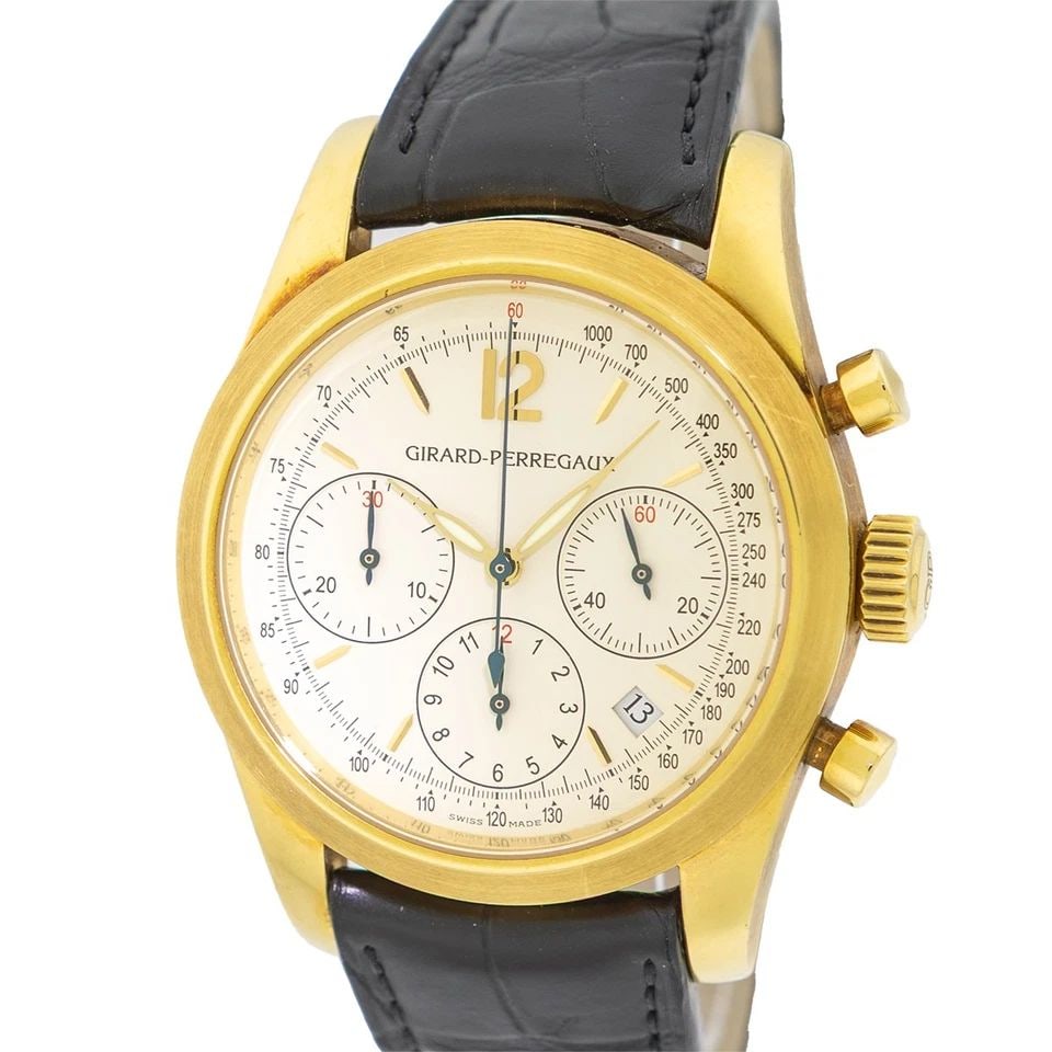 GIRARD PERREGAUX 18K YELLOW GOLD CHRONOGRAPH STRAPWATCH #4956 BOX WARRANTY (1 of 2)