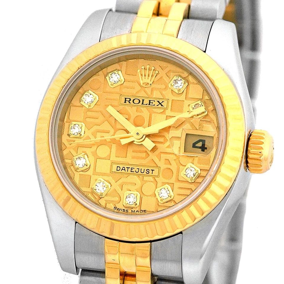 ROLEX STAINLESS 18K YELLOW GOLD 26MM DATEJUST 179173 WARRANTY BOX MINTY: ROLEX STAINLESS 18K YELLOW GOLD 26MM DATEJUST 179173 WARRANTY BOX MINTY ROLEX Stainless & 18K Yellow Gold 26mm Datejust 179173 Factory Diamond Dial BOX Pre-Owned Lady's Stainless Steel & 18K Yellow Go