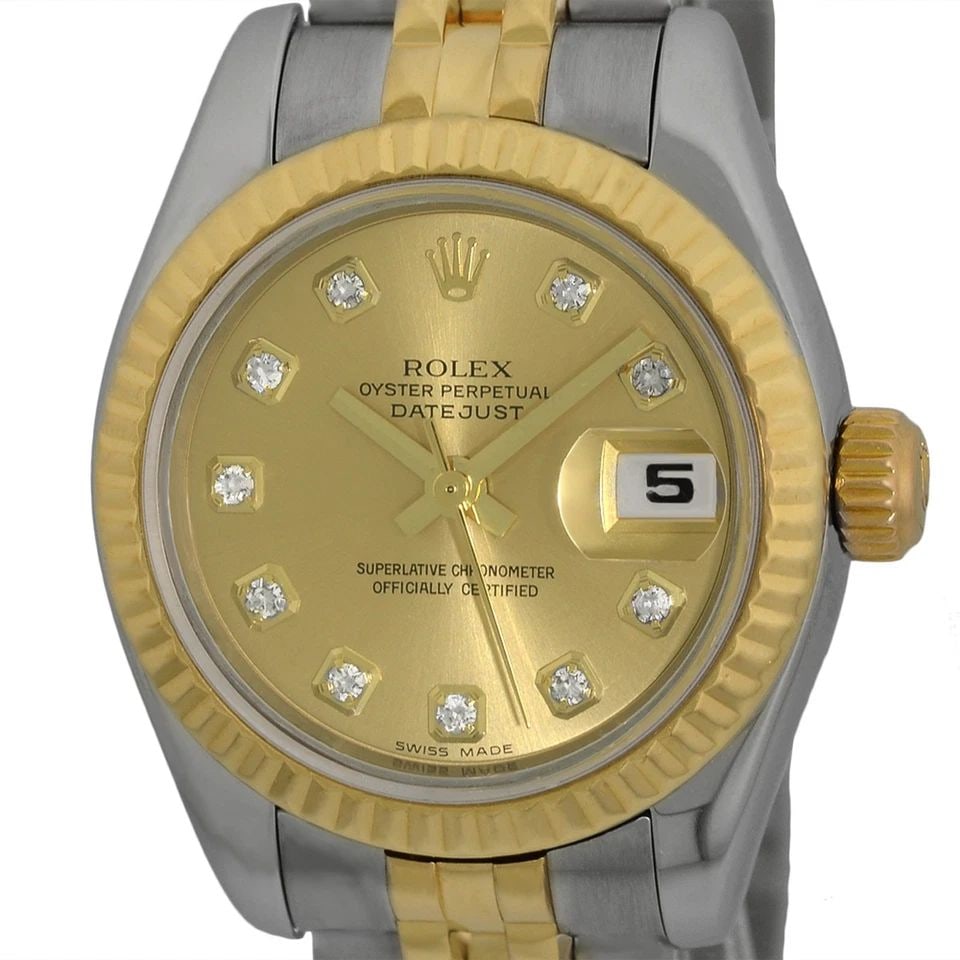ROLEX STAINLESS STEEL & 18K YELLOW GOLD 26MM DATEJUST 179173 BOX WARRANTY: ROLEX STAINLESS STEEL & 18K YELLOW GOLD 26MM DATEJUST 179173 BOX WARRANTY BRAND: Rolex Model: Datejust Reference No: 179173 Case Measurements: Case Diameter: 26mm Case Thickness: 10mm Water Resistance
