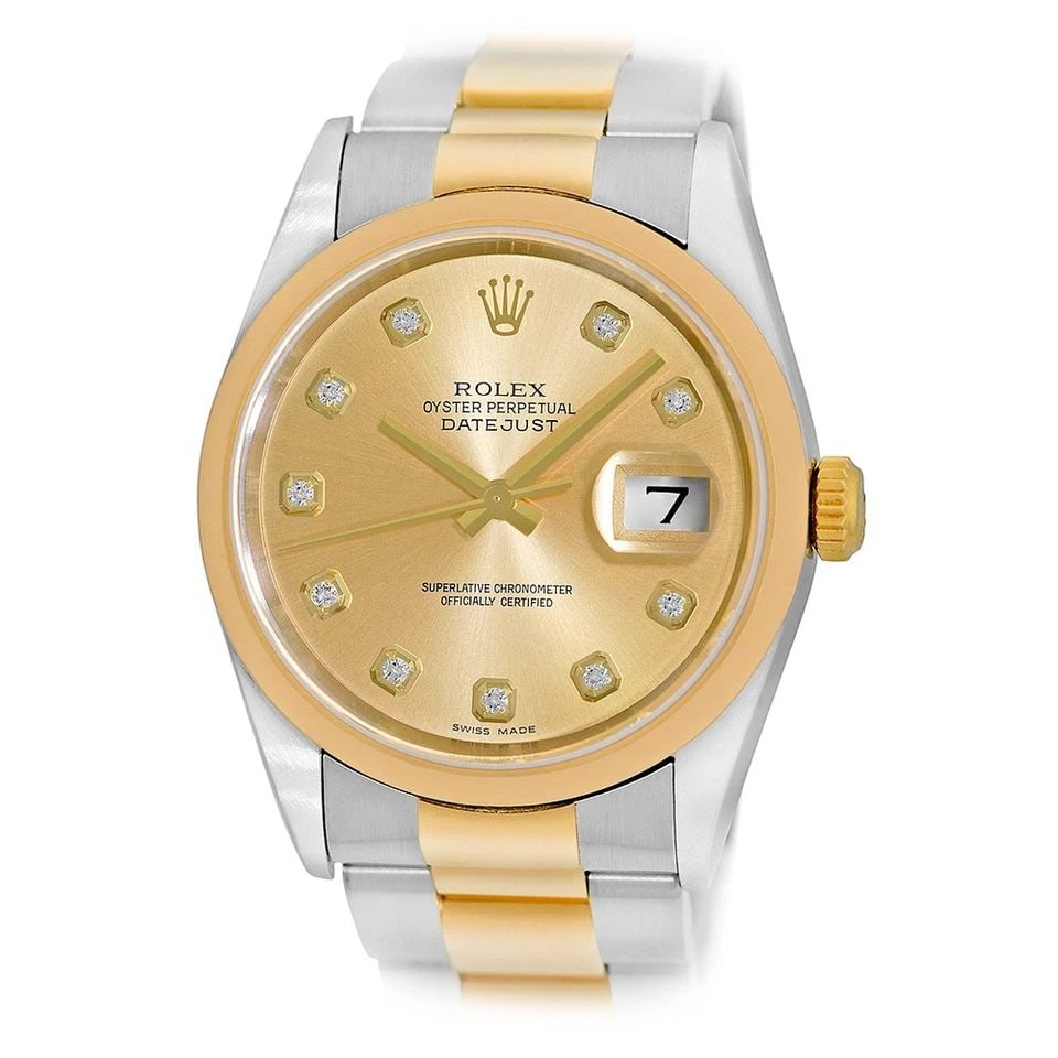 ROLEX STAINLESS STEEL & 18K YELLOW GOLD 36MM DATEJUST 16203 BOX WARRANTY MINTY: ROLEX STAINLESS STEEL & 18K YELLOW GOLD 36MM DATEJUST 16203 BOX WARRANTY MINTY BRAND: Rolex Model: Datejust Reference No: 16203 Gender: Gent's Movement: Handmade Swiss Chronometer Certified(COSC) Auto