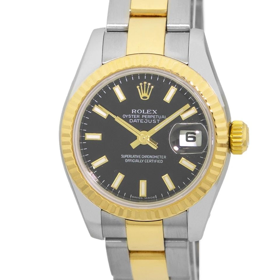 ROLEX STAINLESS STEEL & 18K YELLOW GOLD 26MM DATEJUST 179173 BOX WARRANTY: ROLEX STAINLESS STEEL & 18K YELLOW GOLD 26MM DATEJUST 179173 BOX WARRANTY BRAND: Rolex Model: Datejust Reference No: 179173 Case Measurements: Case Diameter: 26mm Case Thickness: 10mm Water Resistance