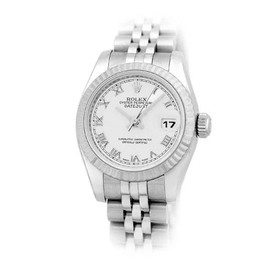 ROLEX LADY'S STAINLESS STEEL 26MM DATEJUST 179174 BOX LIFETIME WARRANTY MINTY: ROLEX LADY'S STAINLESS STEEL 26MM DATEJUST 179174 BOX LIFETIME WARRANTY MINTY BRAND: Rolex Model: Datejust Reference No: 179174 Case Measurements: Case Diameter: 26mm Case Thickness: 10mm Water Resist
