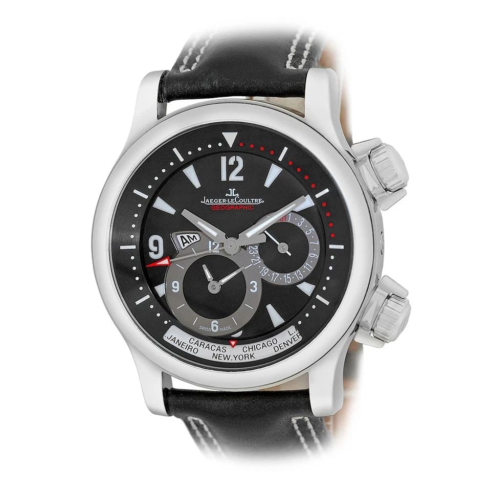 JAEGER LECOULTRE STEEL 41.5MM MASTER COMPRESSOR GEOGRAPHIC 146.8.83 BOX WARRANTY (1 of 1)