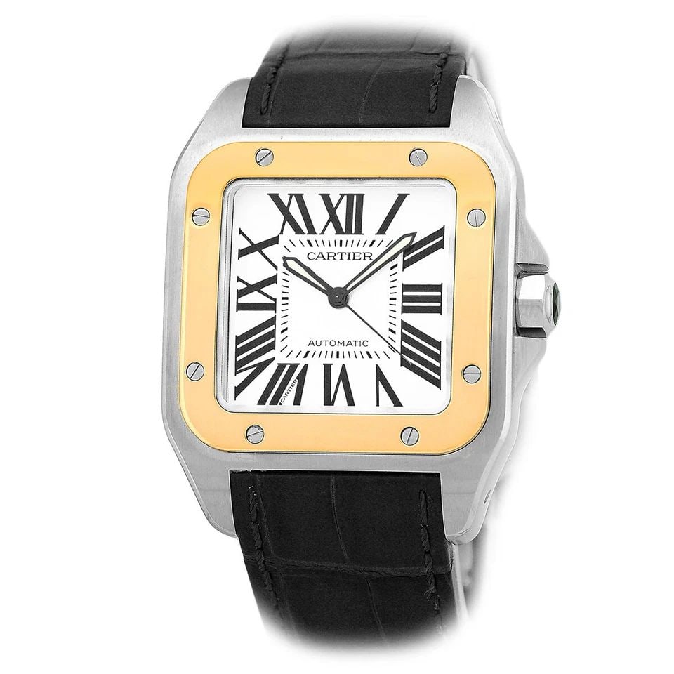 CARTIER LARGE STEEL & 18K YELLOW GOLD 38MM 3774 SANTOS 100 BOX WARRANTY MINTY: CARTIER LARGE STEEL & 18K YELLOW GOLD 38MM 3774 SANTOS 100 BOX WARRANTY MINTY CARTIER Stainless Steel & 18K Yellow Gold 38mm 3774 Santos 100 Box Warranty MINTY Gent's Stainless Steel & 18K Yellow Gold
