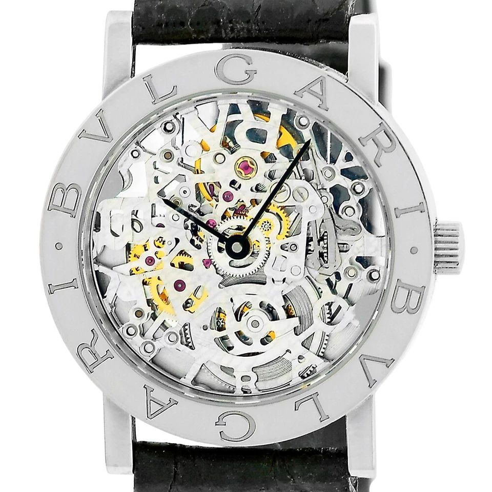 BULGARI 18K WHITE GOLD 33MM BVLGARI SKELETON BB.W.33.GL.SK.P BOX WARRANTY MINTY: BULGARI 18K WHITE GOLD 33MM BVLGARI SKELETON BB.W.33.GL.SK.P BOX WARRANTY MINTY BVLGARI 18K White Gold 33mm Bvlgari-Skeleton BB.W.33.GL.SK.P Box Warranty Gent's 18K White Gold 33mm Bvlgari "Bvlgari-Sk