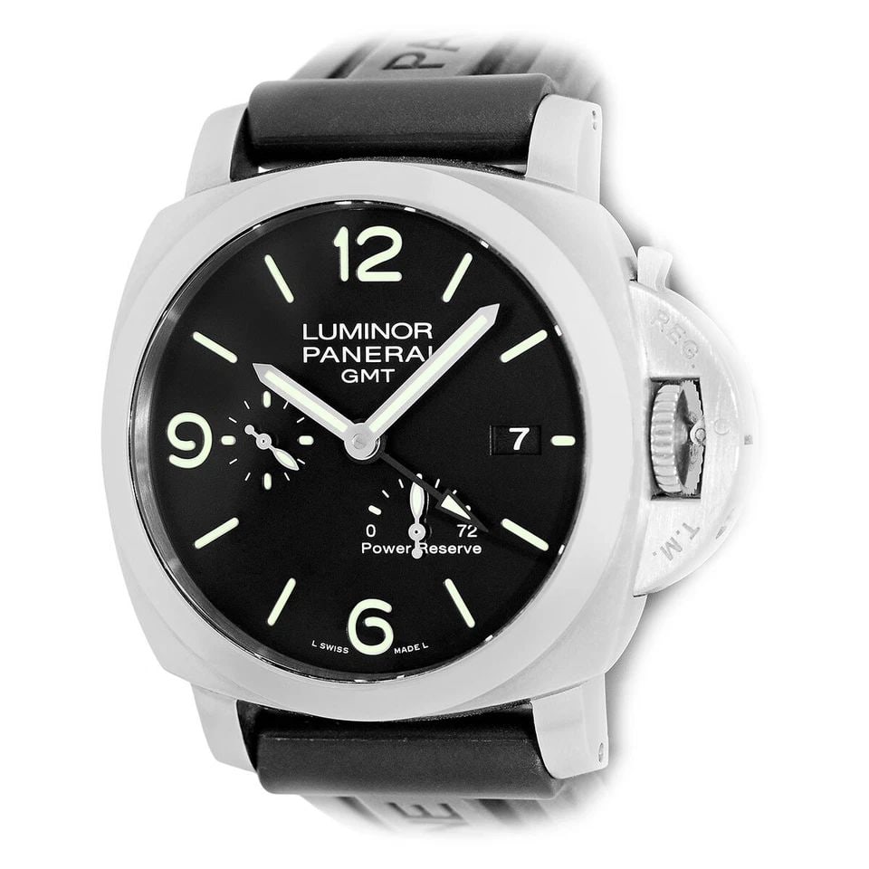 PANERAI STAINLESS STEEL 44MM LUMINOR 1950 3 DAYS GMT PAM 321 WARRANTY BOX MINTY (1 of 2)