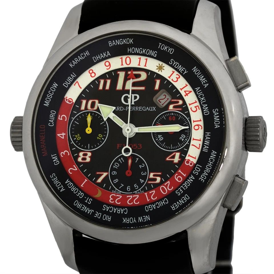 GIRARD PERREGAUX TITANIUM 43MM WORLD TIME CHRONOGRAPH FERRARI 49800 BOX WARRANTY (1 of 2)