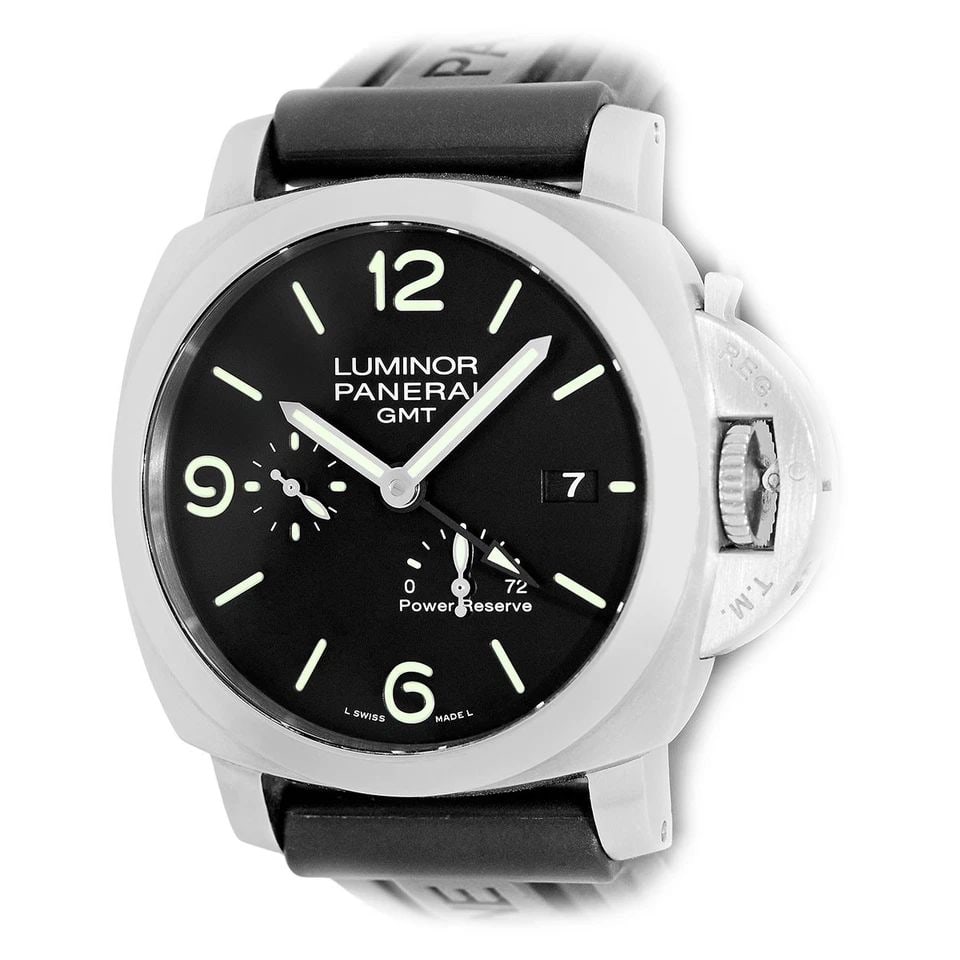 PANERAI STAINLESS STEEL 44MM PAM 321 LUMINOR 1950 3 DAYS GMT WARRANTY BOX MINTY: PANERAI Stainless Steel 44mm PAM 321 Luminor 1950 3 Days GMT Gent's Stainless Steel 44mm Panerai PAM 321 "Luminor 1950 3 Days GMT" Automatic Item #: CT44125 BRAND Panerai Model: Luminor 1950 3 Days GM