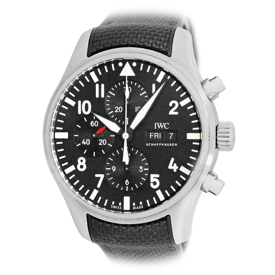 IWC STAINLESS STEEL 43MM PILOT AUTOMATIC CHRONOGRAPH IW 3777 2019 WARRANTY MINTY (1 of 2)