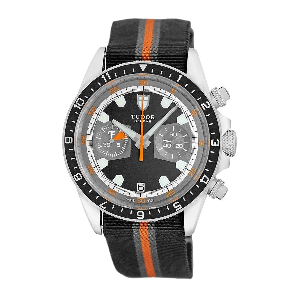 TUDOR STAINLESS STEEL 42MM HERITAGE CHRONO AUTOMATIC REF.# 70330 BOX WARRANTY: TUDOR STAINLESS STEEL 42MM HERITAGE CHRONO 70330 BOX WARRANTY Brand: Tudor Model: Heritage Chrono Reference No: 70330 Case Measurements: Case Diameter: 42mm Case Thickness: 13mm Water Resistance: 150m