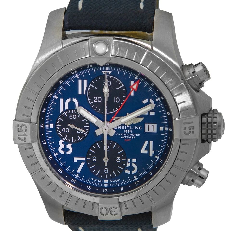 BREITLING STAINLESS STEEL AVENGER GMT CHRONOGRAPH A24315 BOX WARRANTY MINTY (1 of 2)