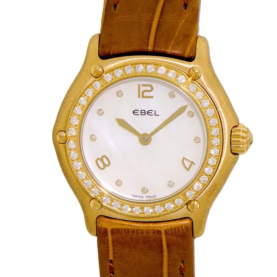 EBEL 18K YELLOW GOLD 1911 FACTORY DIAMOND MOTHERPEARL 8090214 BOXWARRANTY UNWORN: EBEL 18K YELLOW GOLD 1911 FACTORY DIAMOND MOTHERPEARL 8090214 BOXWARRANTY UNWORN NEW EBEL 18K Yellow Gold 27mm 1911 Factory Diamonds 8090214 Box Warranty NEW NEW Lady's 18K Yellow Gold 27mm Ebel Diamo