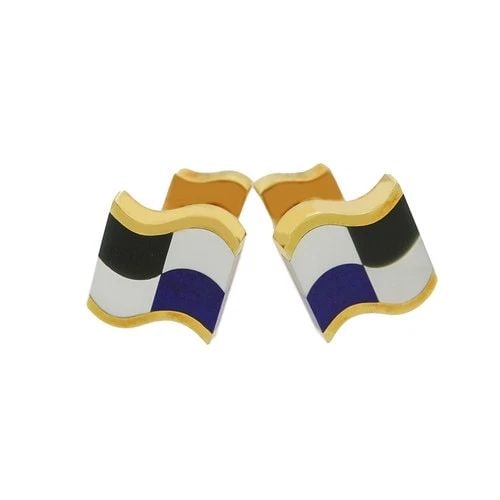 TIFFANY 18K YELLOW GOLD TIFFANY & CO. LAPIS, ONYX AND MOTHER OF PEARL CUFFLINKS (1 of 1)